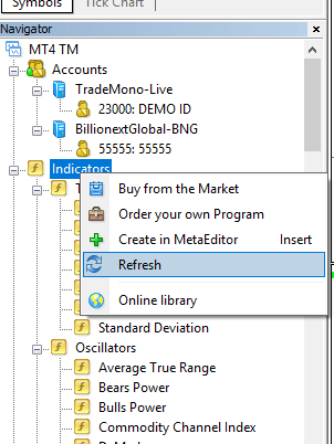 How to refresh MT4 indicator list from navigator