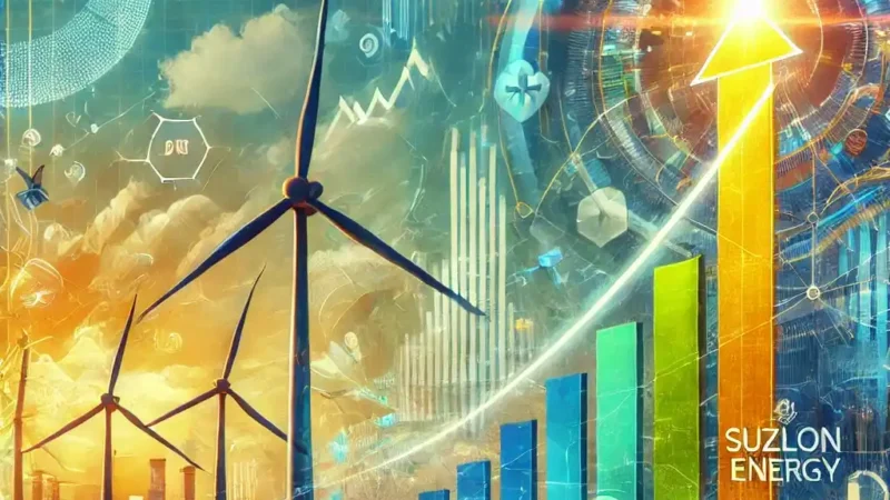 Suzlon Energy logo with rising stock graph